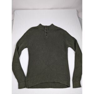 LL Bean Sweater Mens Large Green Ciro Ribbed Knit Long Sleeve Cotton Heavyweight